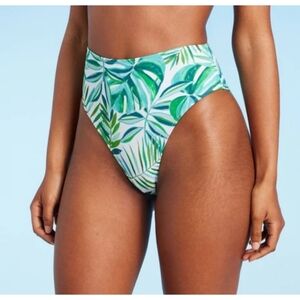 NEW Shade & Shore High Waist High Leg Extra Cheeky Leaf Print Bikini Bottom